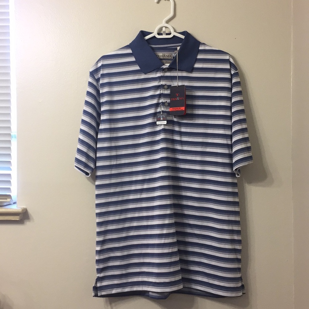 Blue & White Tehama Polo Shirt Size Large